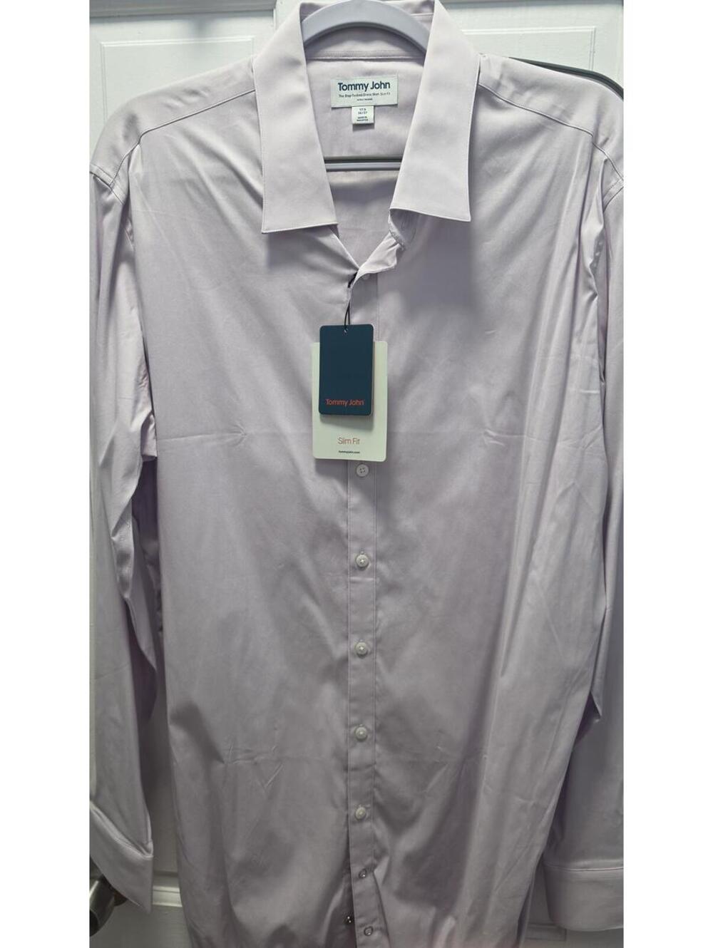 Tommy John The Stay-Tucked Dress Shirt Slim Fit Men's 17.5 36/37 Light Lavender